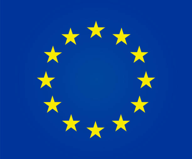European flag with yellow stars on blue background. Euro logo. Europe emblem. Circle ring of golden stars as symbol europa union. vector